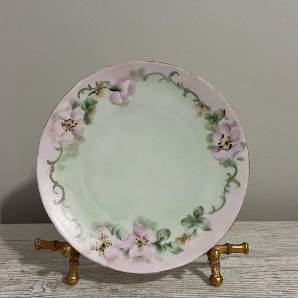 Vintage Silesia Hand Painted Floral Cake Plates Set of 2